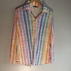 DAVID CLINE Crushed Striped Sleeve Shirt Snap Front Size Medium Beach